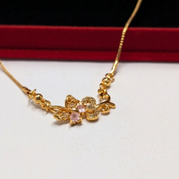 Delicate Floral Butterfly Gold Necklace with Soft Pink & Black Stones
