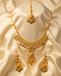 Elegant Traditional Gold-Plated Bridal Jewelry Set with Layered Chains