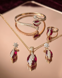 Classic Ruby & Stone Studded Jewelry Set with Adjustable necklace