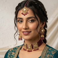 Zeenat Antique Gold Choker Set with Maang Tikka & Jhumkas
