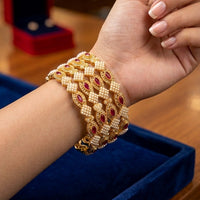 Royal Pearl & Ruby-Toned Decorative Bangle Set for Women