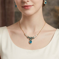 The Azure Blossom Crystal Pendant Set with earring