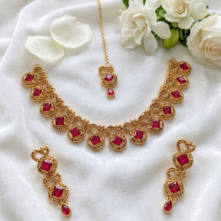 Royal Crimson Bridal Jewelry Set