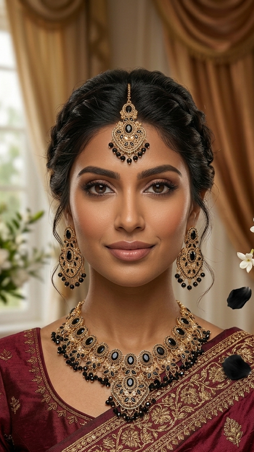 Imperial Black Pearl & Antique Gold Bridal Jewelry Set