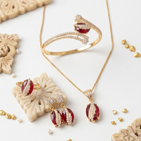 Classic Ruby & Stone Studded Jewelry Set with Adjustable necklace
