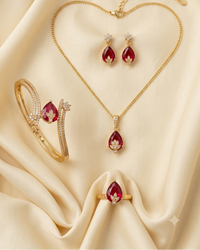 Classic Ruby & Stone Studded Jewelry Set with Adjustable necklace