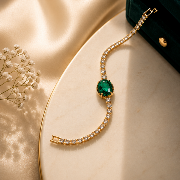 Emerald Glow Crystal Tennis Bracelet