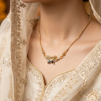 Delicate Floral Butterfly Gold Necklace with Soft Pink & Black Stones