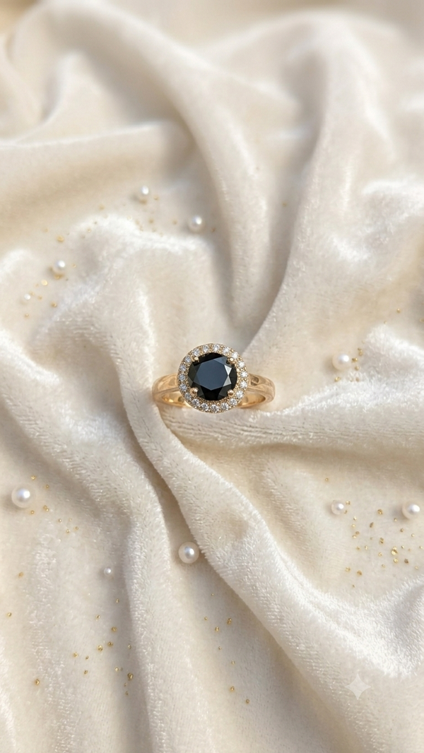 Midnight Black Crystal Halo Ring
