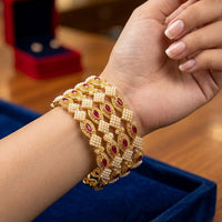 Royal Pearl & Ruby-Toned Decorative Bangle Set for Women