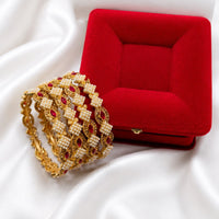 Royal Pearl & Ruby-Toned Decorative Bangle Set for Women